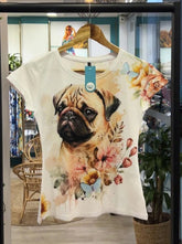 Crew Neck Pug Print Short Sleeve T-shirt